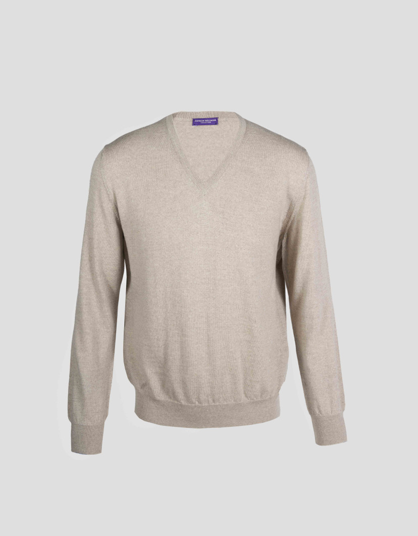 Patrick Hellmann Collection Beige V-Neck Pullover 100% Wool image